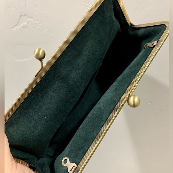 Handsewn Genuine Leather Floral Printed, Kisslock Clutch/Crossbody/Evening bag